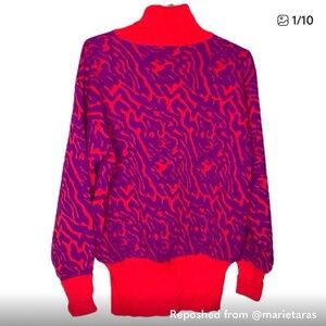 Vintage profile ski Red and Purple Women's Sweater. Size large